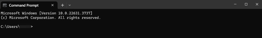 Capture of Command Prompt on a Windows computer. Text is white on a black background. Top border is gray.