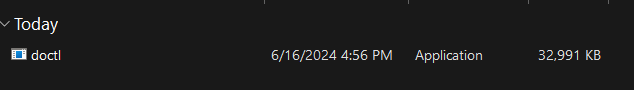 Capture of extract doctl folder. Icon is a small window with a white background and blue center. Other info includes dates, file type, and file size in KB.