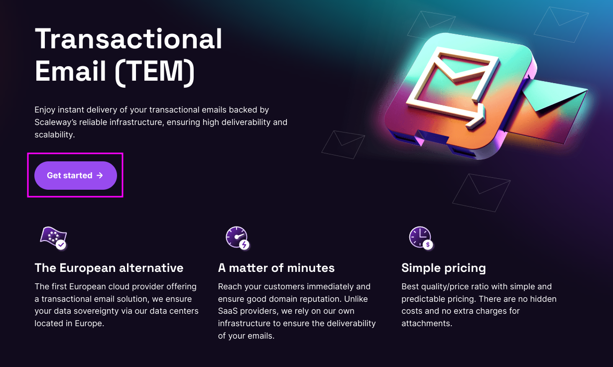 Capture of Scaleway homepage.