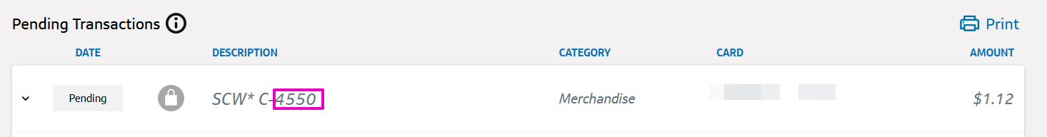 Capture of credit card site details of Scaleway charge showing the verification code of C-4550 in the Description field.