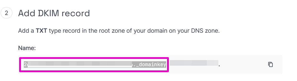 Capture of Scaleway Add DKIM record page. This is a password-type of text ending in ._domainkey pasted into the Name field.